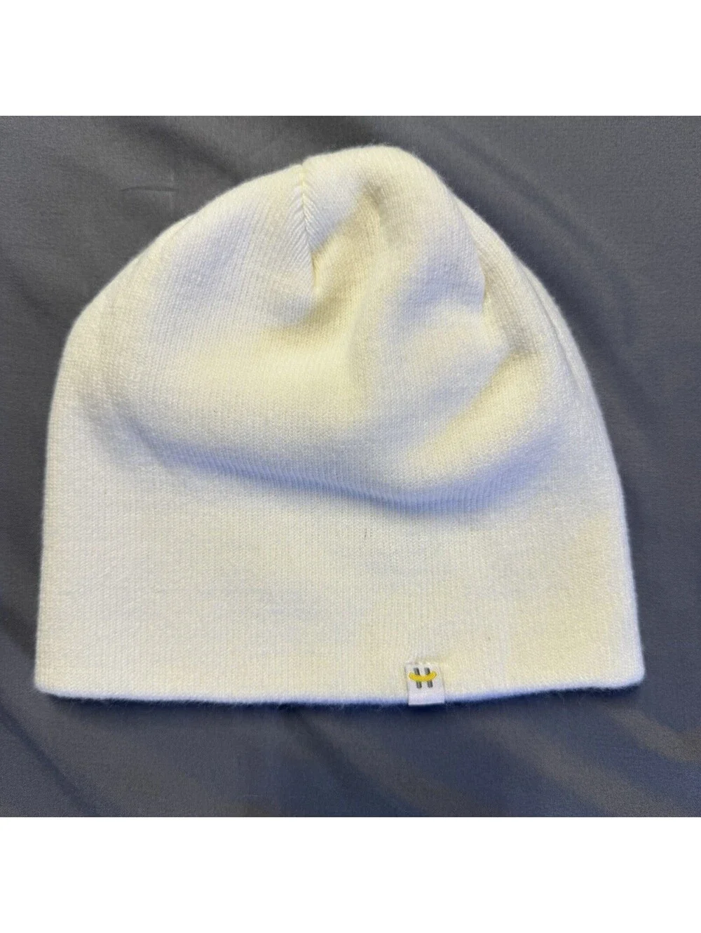 Love Your Melon Off White Knit Beanie Hat Cream Maple Leaf Tag Smiley Face
